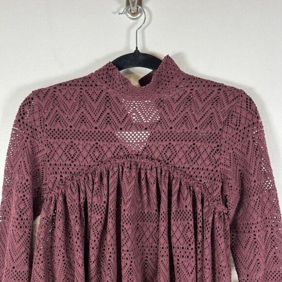 Free People Beach About Time Top burgundy lace size Small Boho Peasant - Picture 3 of 7